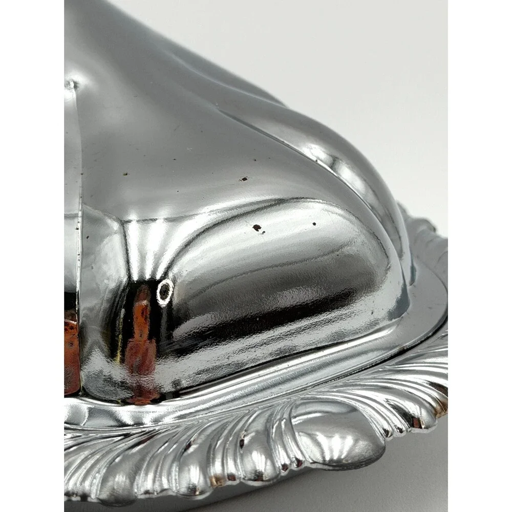 Vintage Silver Metal Butter Dish with Lid Glass Covered Butter Dish